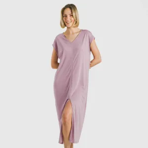 Vestido comprido manga fluída viscosa liso