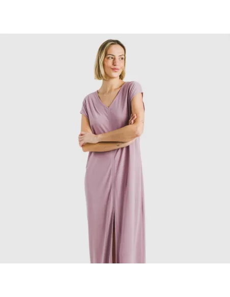 Vestido comprido manga fluída viscosa liso Vestido comprido manga fluída viscosa liso