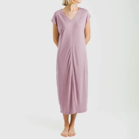 Vestido comprido manga fluída viscosa liso