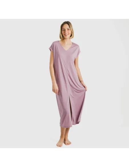 Vestido comprido manga fluída viscosa liso Vestido comprido manga fluída viscosa liso