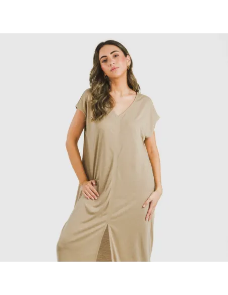 Vestido comprido manga fluída viscosa liso Vestido comprido manga fluída viscosa liso