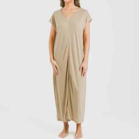 Vestido comprido manga fluída viscosa liso