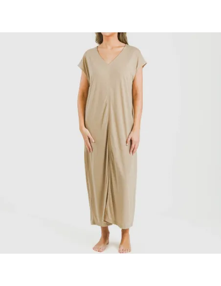 Vestido comprido manga fluída viscosa liso Vestido comprido manga fluída viscosa liso