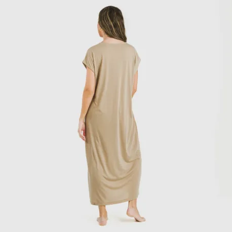 Vestido comprido manga fluída viscosa liso