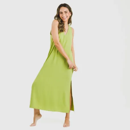 Vestido comprido alças bambula liso