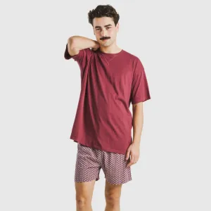 Pijama curto algodão homem Sassy bordeaux