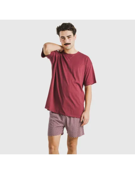 Pijama curto algodão homem Sassy bordeaux