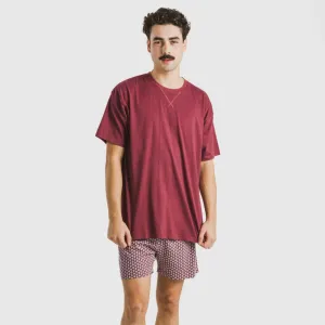 Pijama curto algodão homem Sassy bordeaux 2