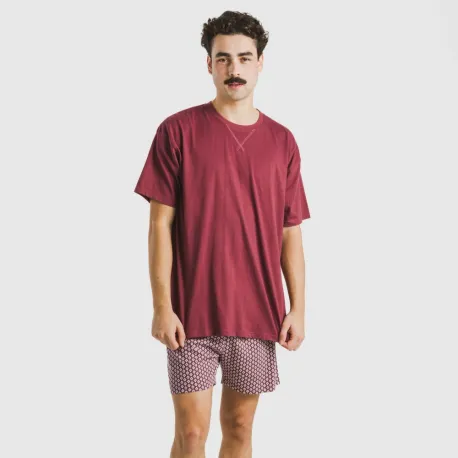 Pijama curto algodão homem Sassy bordeaux