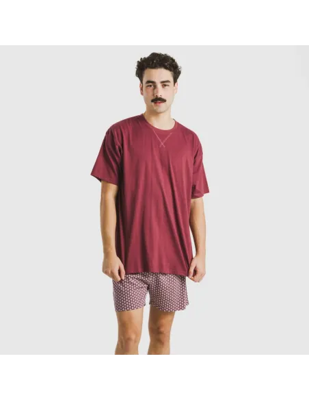 Pijama curto algodão homem Sassy bordeaux
