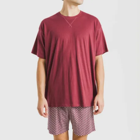 Pijama curto algodão homem Sassy bordeaux