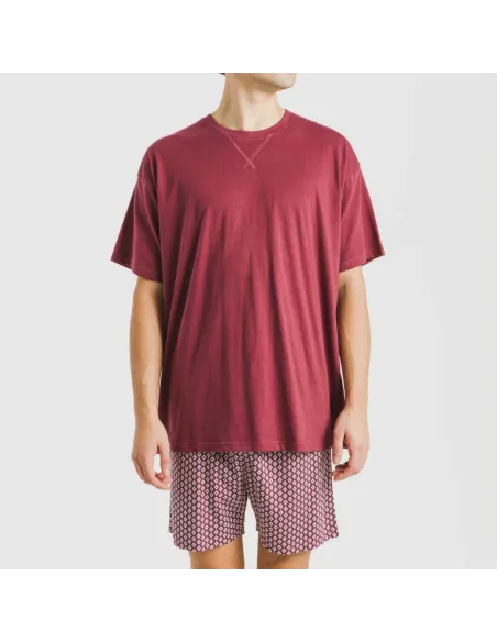 Pijama curto algodão homem Sassy bordeaux