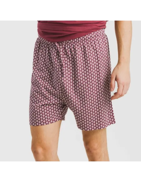 Pijama curto algodão homem Sassy bordeaux