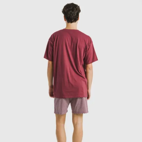 Pijama curto algodão homem Sassy bordeaux