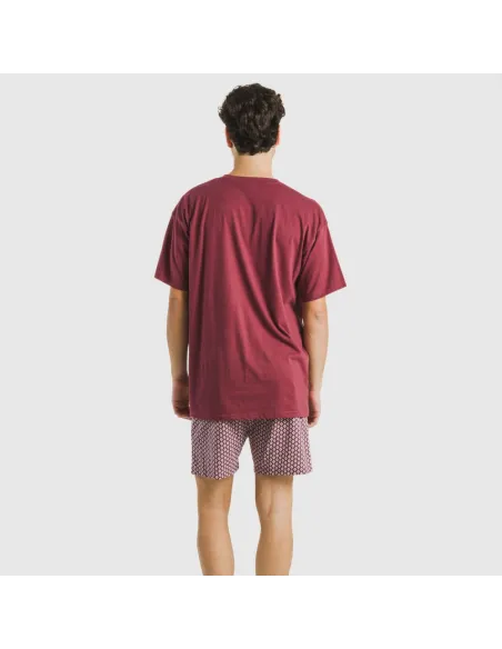Pijama curto algodão homem Sassy bordeaux