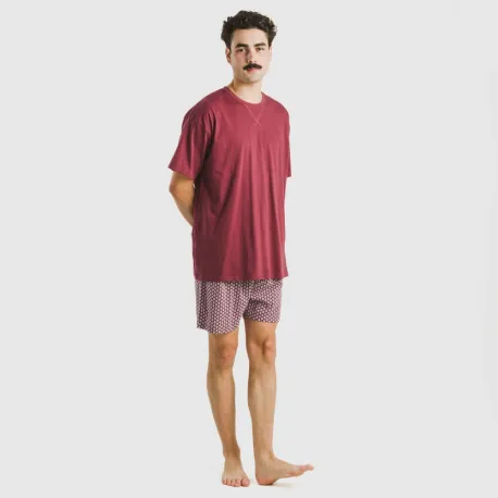 Pijama curto algodão homem Sassy bordeaux