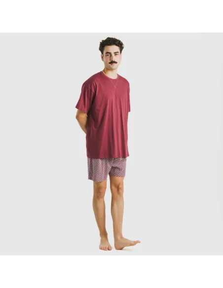 Pijama curto algodão homem Sassy bordeaux