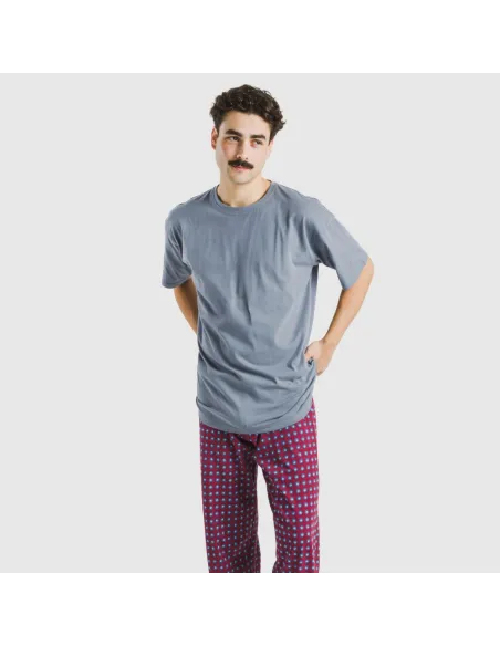 Pijama comprido manga curta algodão homem Gladiolo azul indigo