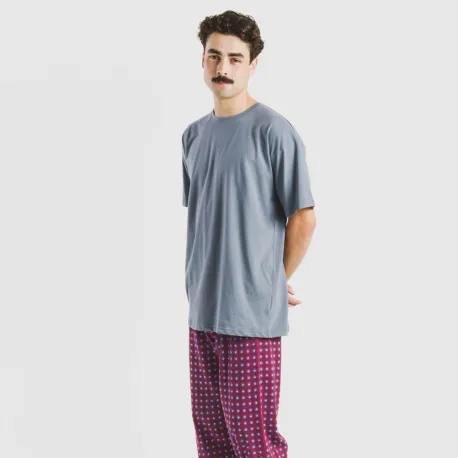 Pijama comprido manga curta algodão homem Gladiolo azul indigo