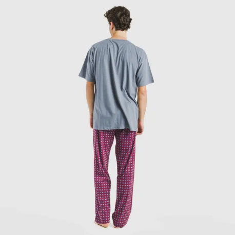 Pijama comprido manga curta algodão homem Gladiolo azul indigo