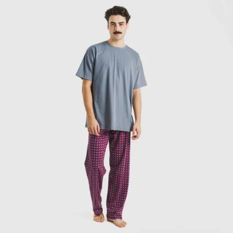 Pijama comprido manga curta algodão homem Gladiolo azul indigo