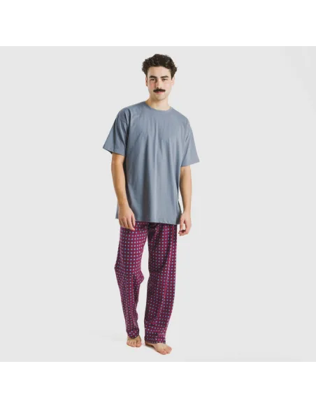 Pijama comprido manga curta algodão homem Gladiolo azul indigo