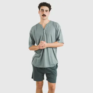 Pijama curto homem com botões verde azul claro - azul escuro
