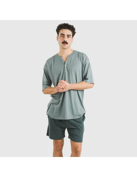 Pijama curto homem com botões verde azul claro - azul escuro