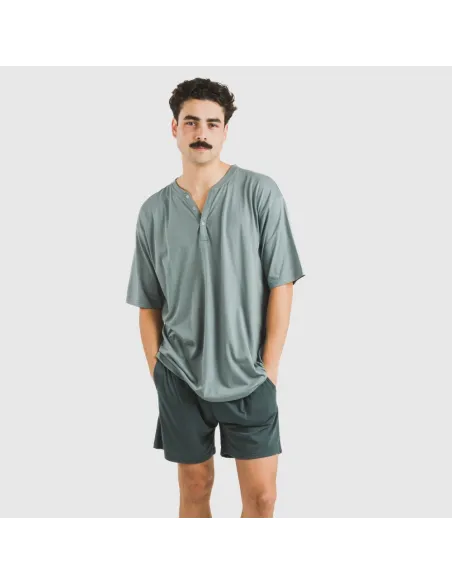 Pijama curto homem com botões verde azul claro - azul escuro