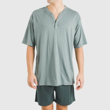 Pijama curto homem com botões verde azul claro - azul escuro