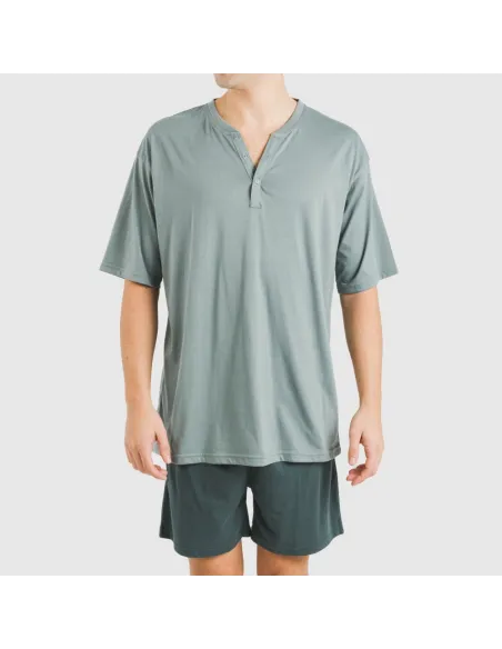 Pijama curto homem com botões verde azul claro - azul escuro