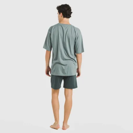 Pijama curto homem com botões verde azul claro - azul escuro