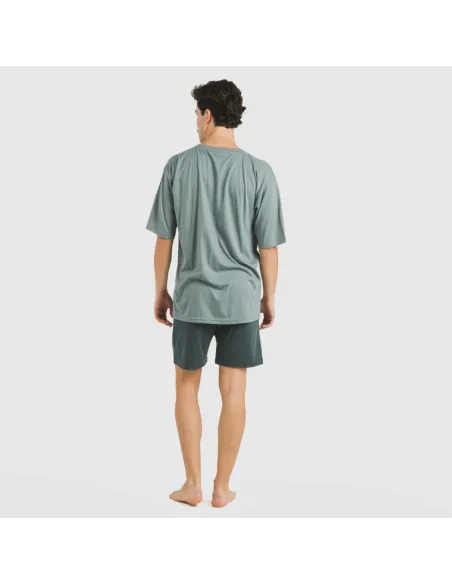 Pijama curto homem com botões verde azul claro - azul escuro