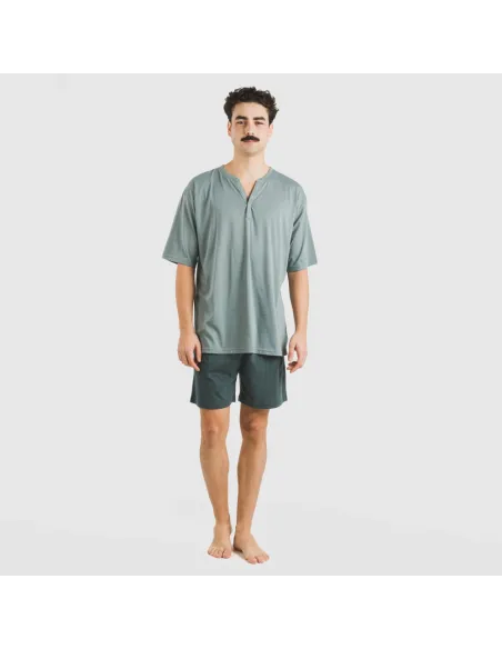 Pijama curto homem com botões verde azul claro - azul escuro