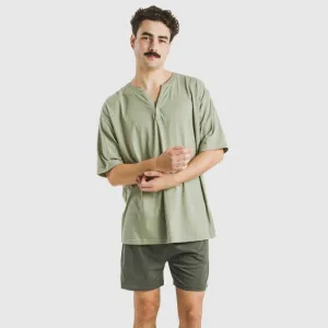 Pijama curto homem com botões verde claro - verde escuro