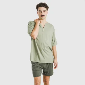 Pijama curto homem com botões verde claro - verde escuro 2