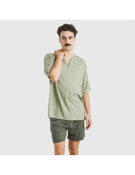 Pijama curto homem com botões verde claro - verde escuro Pijama curto homem com botões verde claro - verde escuro