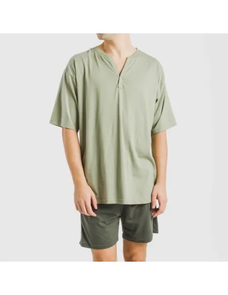 Pijama curto homem com botões verde claro - verde escuro Pijama curto homem com botões verde claro - verde escuro