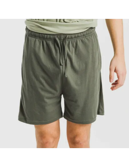 Pijama curto homem com botões verde claro - verde escuro Pijama curto homem com botões verde claro - verde escuro