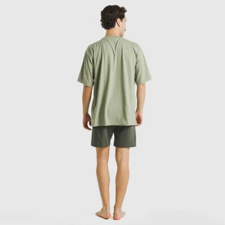 Pijama curto homem com botões verde claro - verde escuro