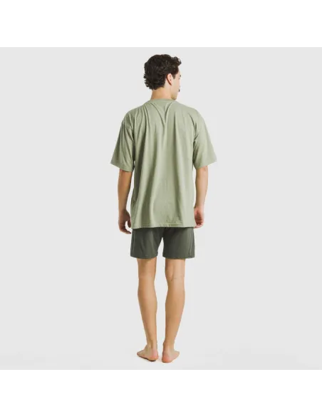 Pijama curto homem com botões verde claro - verde escuro Pijama curto homem com botões verde claro - verde escuro