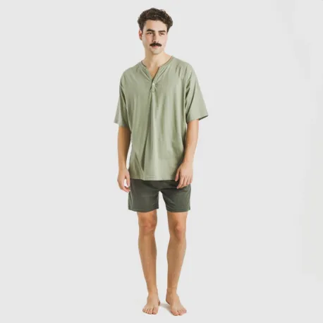Pijama curto homem com botões verde claro - verde escuro