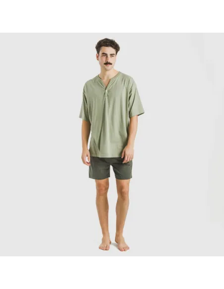 Pijama curto homem com botões verde claro - verde escuro Pijama curto homem com botões verde claro - verde escuro