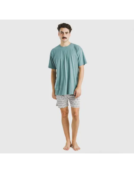 Pijama curto algodão homem Arpani verde francês