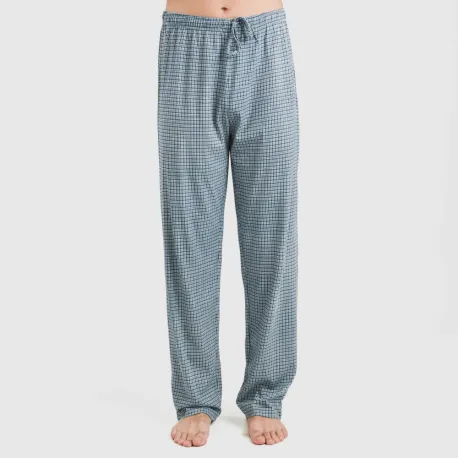 Pijama comprido manga curta algodão homem Cuadro Kike azul