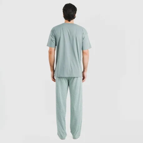 Pijama comprido manga curta algodão homem Sassy verde azulado