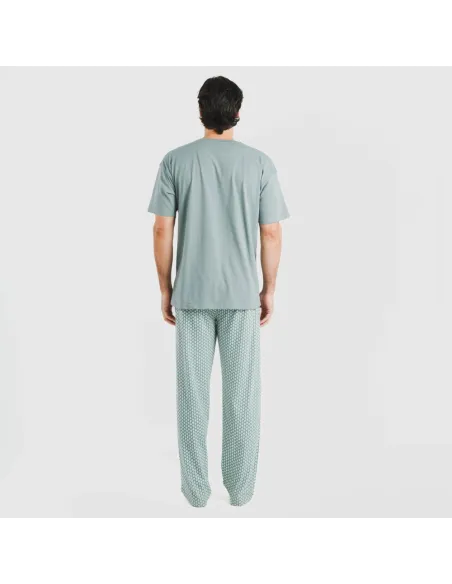Pijama comprido manga curta algodão homem Sassy verde azulado