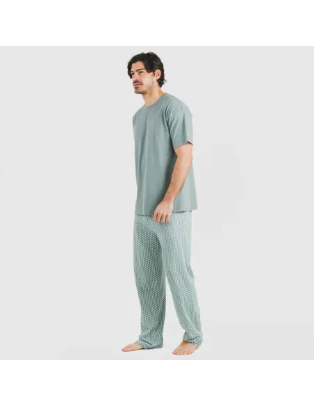 Pijama comprido manga curta algodão homem Sassy verde azulado