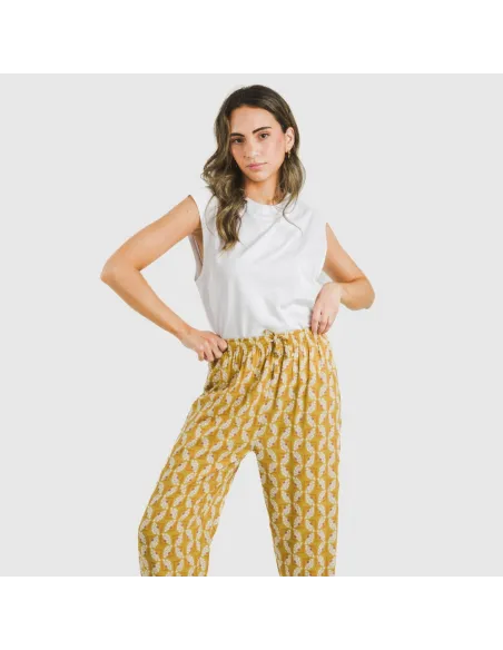 Calças viscosa Calsita mostarda Calças viscosa Calsita mostarda
