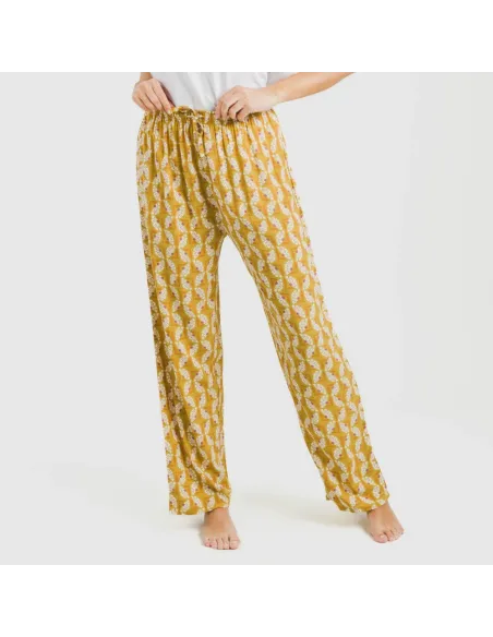 Calças viscosa Calsita mostarda Calças viscosa Calsita mostarda